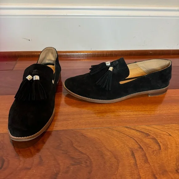 Franco Sarto Womens Hadden Black Suede Tassle Loafer - Picture 3 of 11